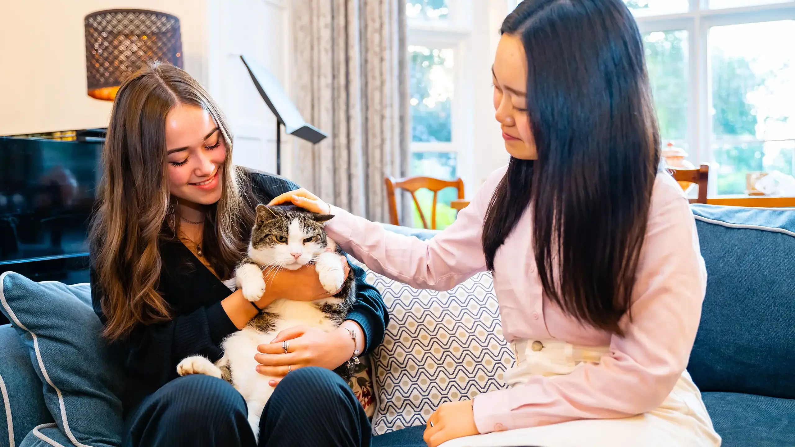 King's Ely boarding students with cat